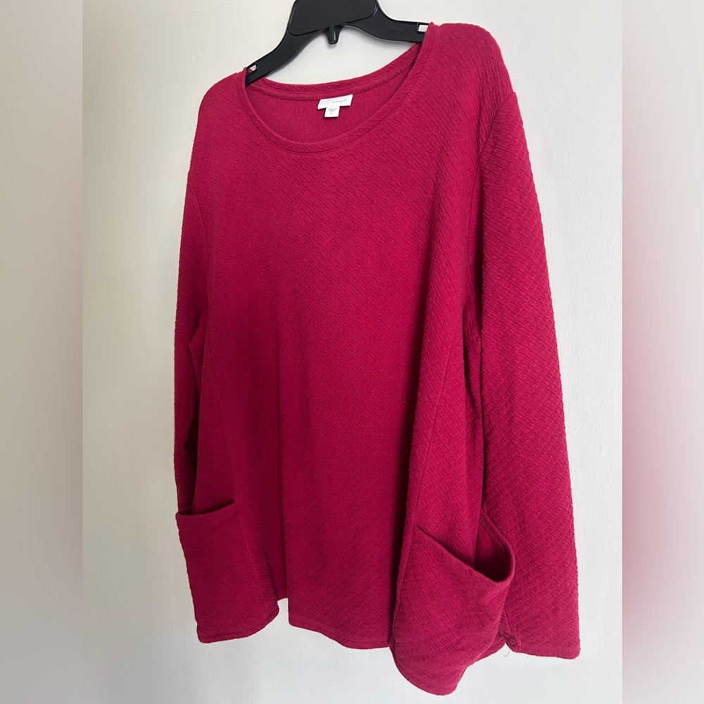 PURE JILL Red Quilted Knit Crew Pullover Long Sleeve Top Relaxed Comfort Size XL - Picture 11 of 15